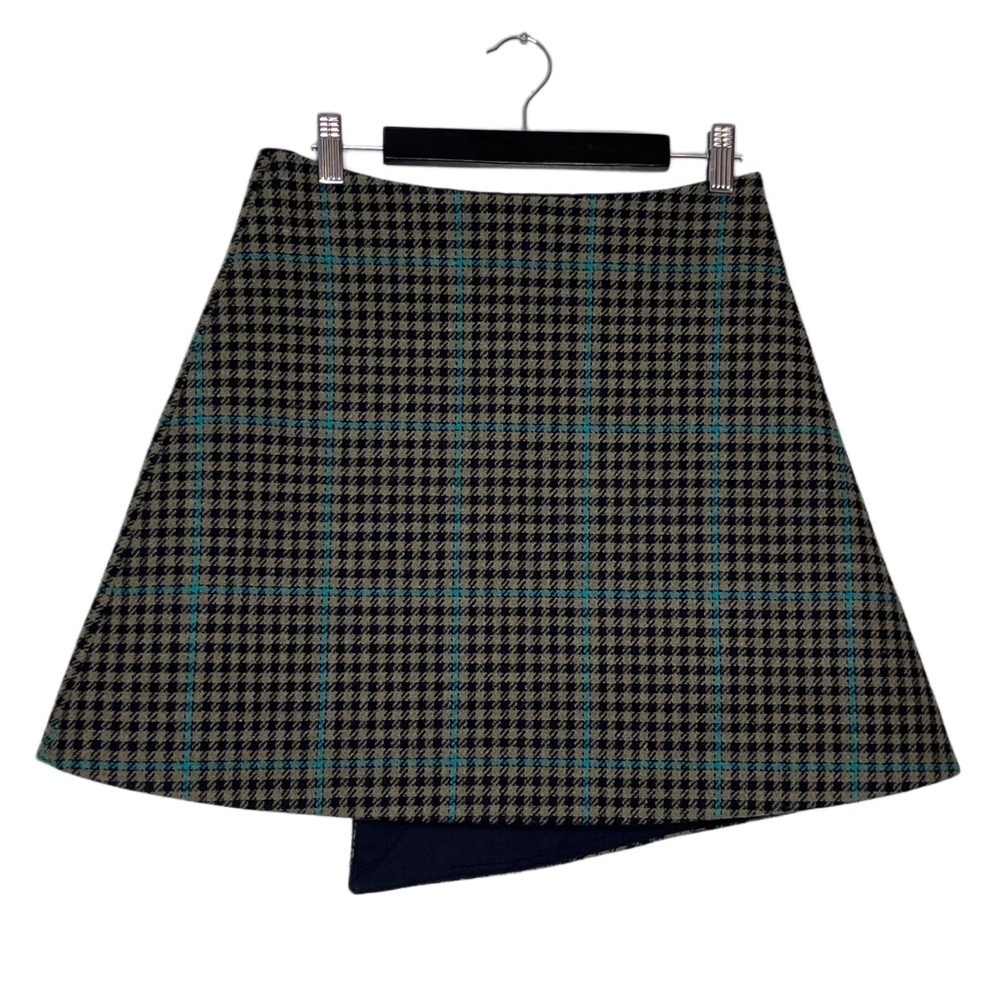 & Other Stories Check Houndstooth Sz 6 Wool Blend Overlap Mini Wrap Skirt - Picture 4 of 13